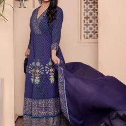 NAVYAAZRI Women Ethnic Motifs Printed Panelled Pure Cotton Kurta With Dupatta image 5