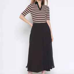 COVER STORY Women Striped Polo Collar Extended Sleeves Slim Fit T-shirt-picture-36