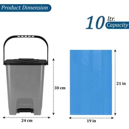 HOMESTIC Grey Square Odour-Free Pedal Dustbin With Roll Garbage Bags - 10 L image 3