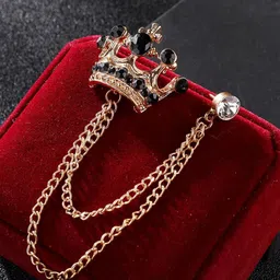 SYGA Men Stones Studded Tassel Crown Brooch With Chain-picture-26