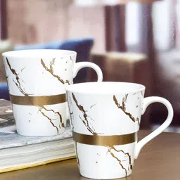 White Gold White & Gold-Toned Printed Porcelain Glossy Mugs Set of Cups and Mugs image 4