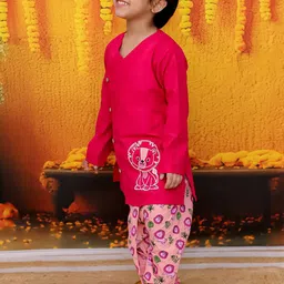 BownBee Boys Embroidered Regular Thread Work Pure Cotton Kurta with Dhoti Pants image 5
