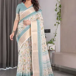 MAHARANI COUTURE Ethnic Motifs Printed Zari Pure Cotton Jamdani Saree image 2