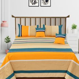 MORADO Orange & Blue Striped Polycotton 5 Piece Double Queen Superfine Bedding Set-picture-15