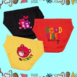 NUSYL Girls Pack Of 3 Printed Cotton Basic Briefs-picture-37