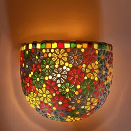 1ST TIME Red & Yellow Textured Glass Semi Sphere Uplighter Wall Lamp-image-25