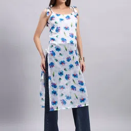LIPS CROWN Floral Printed Square Neck Sleeveless Pure Georgette Straight Kurta image 2