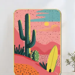 Myntra Elegant Homes Pink & Yellow Cactus Surf & Desert Landscape Wooden Wall Art-image-36