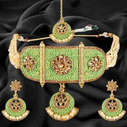 Anouk Gold-Plated Artificial Stones And Pearls Beaded Chokare With Earrings And Maang Tika-picture-10