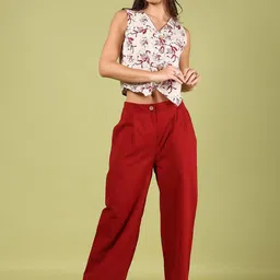 V-Mart Women Cotton Pleated Chinos Trousers image 4