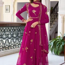 SWORNY FASHION Women Ethnic Motifs Embroidered Panelled Kurta with Palazzos & With Dupatta image 3