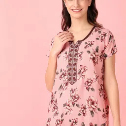V-Mart Women Printed Pure Cotton V-Neck Short Sleeves Maxi Nightdress-image-87