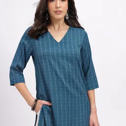 Anouk Rustic Self-Striped V-Neck Straight Kurta-image-93