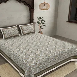 BED-SHEET.COM White & Brown Floral Printed 180 TC King Cotton Bedsheet Set 2.74 m x 2.28 m-picture-23