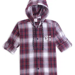 CHARCHIT Boys Comfort Fit Checked Hooded Cotton Casual Shirt With Tshirt image 3