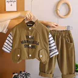 INCLUD Boys Striped Round Neck T-shirt With Trousers & Jacket-image-12