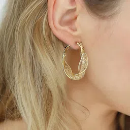 PolluxCraft Gold-Plated Artificial Stones Studded Contemporary Korean Hoop Earrings image 5