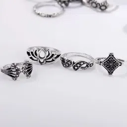 Vembley Women Set Of 15 Silver-Plated Oxidised Finger Rings image 3