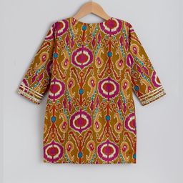 Hopscotch Girls Floral Printed Gotta Patti Pure Cotton Kurta Set-picture-1