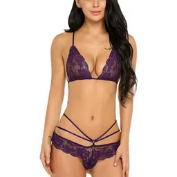 XENZA Women Shoulder Straps Self Design Lace Baby Doll With Briefs-picture-31