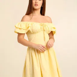 7OUNCE Off-Shoulder Flutter Sleeve Ruffled Crepe Fit & Flare Dress image 4