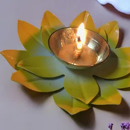 GADINFASHION 2Pcs Yellow & Red Lotus Shape Akhand Jyoti Pooja Diyas image 2