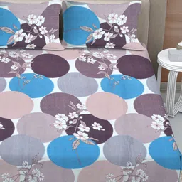 FABINALIV White & Purple Geometric 300 TC King Bedsheet with 2 Pillow Covers image 4