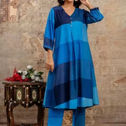 Indo Era Colourblocked V Neck Tunic With Trousers Co-Ords-picture-39