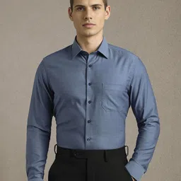 Louis Philippe Men Textured Spread Collar Pure Cotton Formal Shirt-image-84