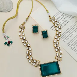 ABDESIGNS Sophisticated Gold Plated Polki American Diamond-Studded Jewellery Set-picture-17
