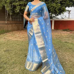 Rangtulika Ethnics Woven Design Zari Organza Saree-image-8