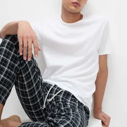 Marks & Spencer Men Checked Pure Cotton Mid-Rise Lounge Pants image 4