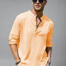Navkanj Mandarin Collar Roll-Up Sleeves Cotton Straight Kurta image 2