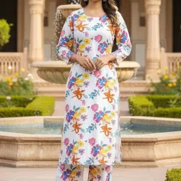 SZN Women Floral Printed Regular Kurta with Trousers image 5