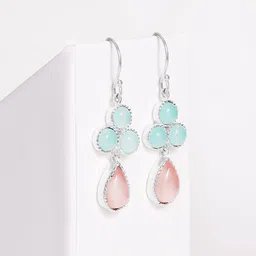 GIVA 925 Sterling Silver Rhodium Plated Chalcedony Studded Floral Drop Earrings-picture-53