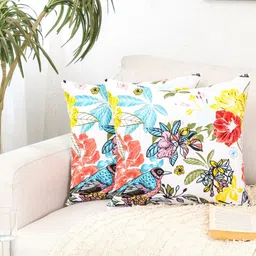 HOMPRIN White & Red Set of 2 Floral Square Cushion Covers-picture-33