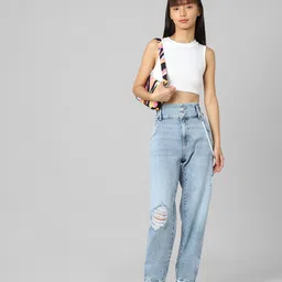 ONLY Women Straight Fit High-Rise Mildly Distressed Heavy Fade Stretchable Cotton Jeans-image-76