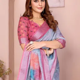 PRISHIL ENTERPRISE Floral Pure Linen Handloom Saree image 4