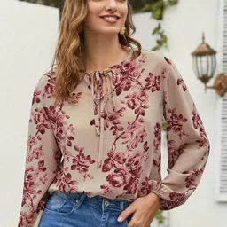 Moda Rapido Women Floral Print Tie-Up Neck Top-picture-31