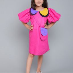 Pink Chick Colourblocked Puff Sleeve A-Line Dress-picture-9