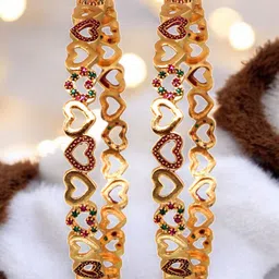 LUCKY JEWELLERY Set Of 2 18K One Gram Gold-Plated Stones-Studded Bangles image 3