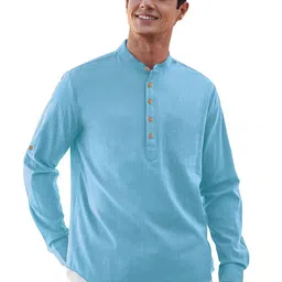 APEKTRA Mandarin Collar Roll Up Sleeves Kurta-picture-28