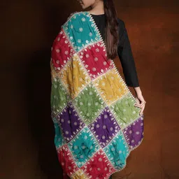 Exotic India Multicolor Block Pattern Zari Gota Patti Dupatta with Bootis in Golden Thread image 2