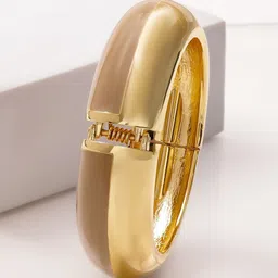 Rubans 22K Gold-Plated Dual-Tone Nude Beige Enamel Bold Statement Bangle Bracelet image 5