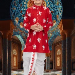 Smuktar garments Boys Floral Printed Pure Cotton Straight Kurta With Dhoti Pants-picture-54