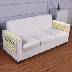 HOKIPO Yellow & White Printed Polyester 2 Piece Sofa Cover With Arms-image-48