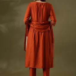 Anouk Women Embroidered Pleated Beads and Stones Kurta with Trousers & With Dupatta image 5