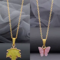 Birado Jewellery Set Of 2 Stainless Steel Gold-Plated Butterfly Shaped Pendent With Chain-picture-17