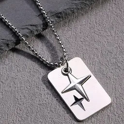 KPOP Men Stainless Steel Silver-Plated Geometric Pendant With Chain-picture-40