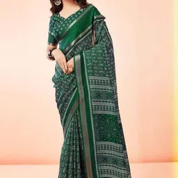 GHAN SALS Ethnic Motifs Printed Zari Baluchari Saree With Blouse Piece-picture-23
